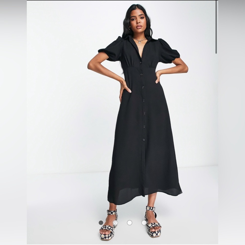 ASOS DESIGN button front midi shirt tea dress in black